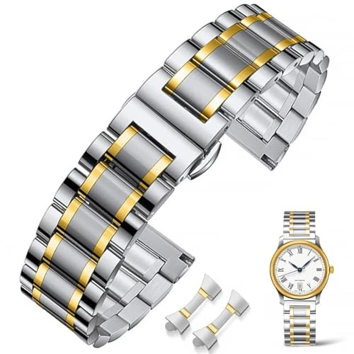 FOUUA Edelstahl Uhrenarmband Metallarmband Armbänder aus 16 18 19 20 21 22 24 Edelstahlarmband Ersatz Poliert Metal Armband Doppelschnalle Schwarz oder Silber Gold