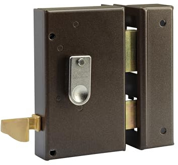 Vachette Serrure en Applique Verticale à tirage Droite, Porte d'Entrée, Porte intérieure - 67285/SC D - Cor de Chasse, Sûreté à Gorge, Axe à 44 mm, Utilisation intérieure, 2 Clés fournies, Marron