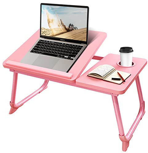 CloudTrip Laptop-skrivbord för säng eller soffa, woking i sängskrivbord, hemmakontor, frukostbricka, skrivbord med mugghållare, titta på filmer i sängen, flyttbara ben skrivbord (rosa)