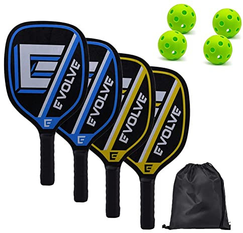Pickleball Paddles Schläger Set, Pickleball Paddle Set aus 4 Schlägern und 4 Pickleballs Bällen, Pickle-Ball Schläger mit tragbarer Tasche für Herren und Frauen (Green)