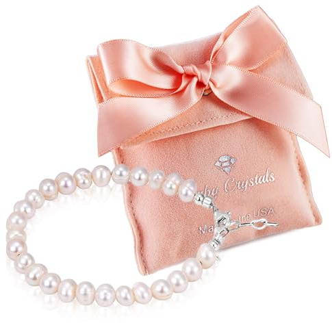 Pulseras con abalorio de cristales para niñas, perlas cultivadas de agua dulce de plata de ley, pulsera de recuerdo para bebé, regalos de primer cumpleaños, regalos de baby shower, 4.50, Perlas
