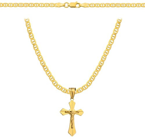 Amor Luxury Goldkette Herren 585, Kette Herren 925/585 - Königskette - Kreuz Kette - Goldkette Kreuzkette, Herren Schmuck, Herren Geschenke Geburtstag - Halskette Herren Gold (60 cm)