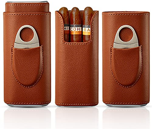 Cigar Case Travel - Cigar Humidor Accessories Cedar Wood Lining - Cigar Accessories Include Stainless Steel Cigar Cutter - Cigar Gift Box for Cigar Lovers