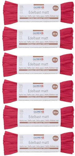 GLOREX 6 9400 505K - Raffia Edelbast, 6 Bündel je 20 m matter Bast, Pink - zum Basteln, zur Dekoration oder für Gestecke, Sträuße und andere floristische Arbeiten