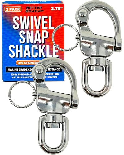 Better Boat Stainless Steel Quick Release Snap Shackles, 2-Pack, 2.75, 316 Marine Grade, Swivel Shackle for Sailing Rigging, SCBA Mask Clips, Spinnaker Halyard, and Sailboat Hardware