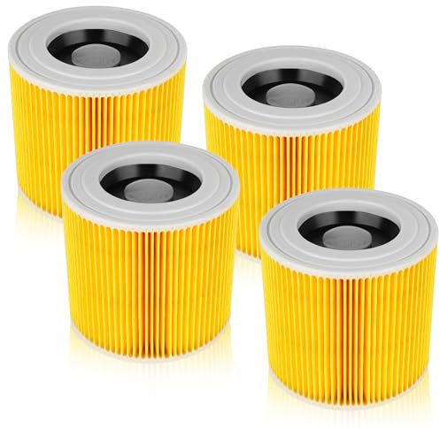 4 Filtros De Cartucho, para aspiradoras WD1, WD2, WD3, Para Kärcher WD3 filtros de Repuesto compatibles, ambién Adecuados para Filtros de Aspiradoras en seco y Húmedo