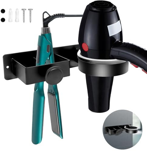 PRZRAO Porta Asciugacapelli, Porta phon e Piastra, Acciaio Inox Porta Phon e Piastra con Fermacavi con Viti di Fissaggio per Camere da Letto Toilette Barbiere