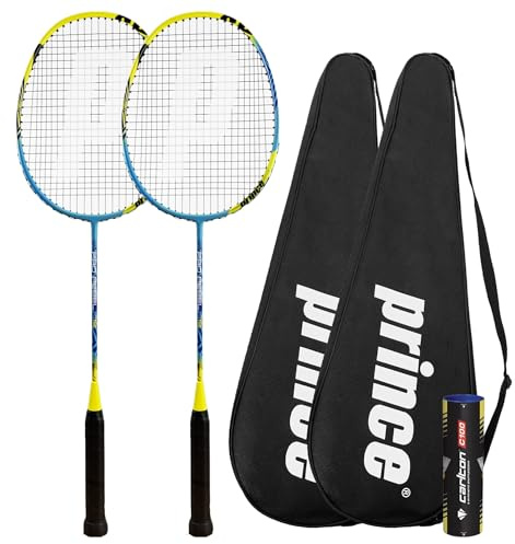 Prince Pro Rebel Graphite Badminton Racket Twin Set, with Shuttles and Protective Carry Cases
