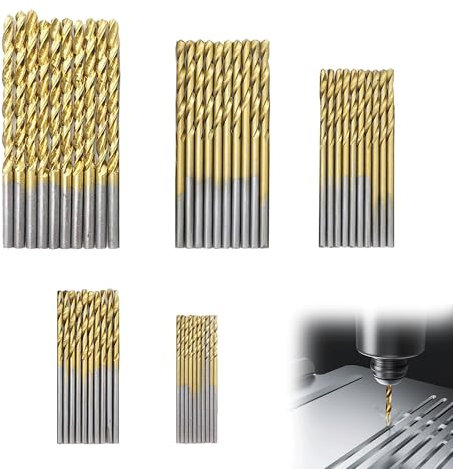 Micro Twist Drill Bits Set 1mm 1.5mm 2mm 2.5mm 3mm Gold Metal Drill Bits Kit Round Shank wood drill bits Twist Bits Drill Bit Set used for Wood Plastic Aluminum (50 Pieces)
