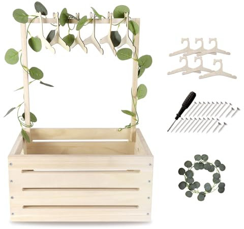 Aitakatta Baby-Geschenkkorb aus Holz mit Aufhängern, Baby-Aufbewahrungskorb mit Griff und Girlande, Babyparty-Kistenkorb, Babykorb für frischgebackene Eltern (Geschenkkorb-Natrl)