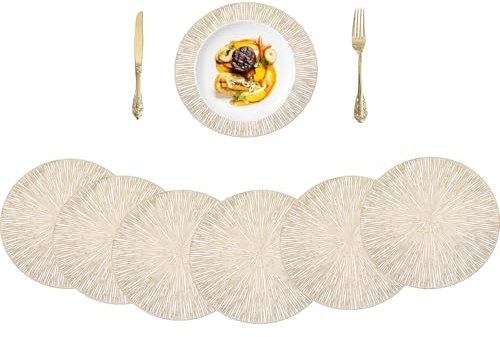 6 Piezas Mantel Individual, Mantel Individual Redondo, Bajoplatos De Mesa, Manteles Individuales Lavables, Salvamanteles Individuales, Redondo, Dorado, Apto para Cocinas, Restaurantes, Fiestas, Bodas
