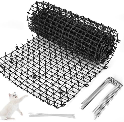 YHNDECO de répulsif pour animaux domestiques et sauvages - Grille d'épines contre les chats - 30 x 200 cm - Avec 8 piquets et 8 serre-câbles - Tapis répulsif pour chiens, chats, animaux sauvages