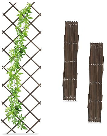Relaxdays Grigliato in Legno per Rampicanti, 180x60 cm, Set 3 Tralicci Allungabili Piante da Giardino e Balcone, Marrone