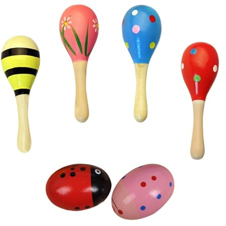 Maracas per bambini, 4 pezzi, maracas musicali in legno con 2 shaker per uova, colori casuali, per bambini da 6 a 24 mesi, bomboniere, premi in classe, giochi sensoriali