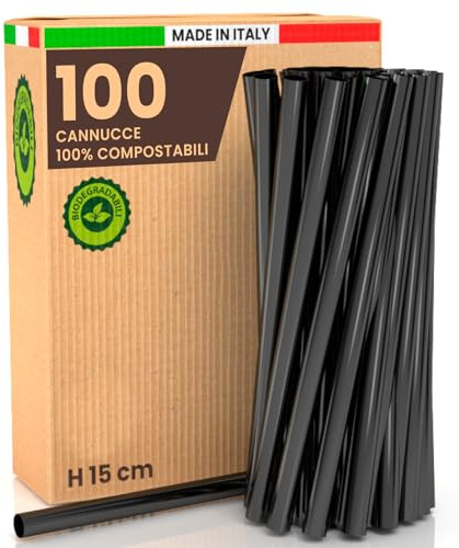 100 Cannucce Larghe Riutilizzabili Rigide Jumbo Nere per Cocktail 15cmx8mm