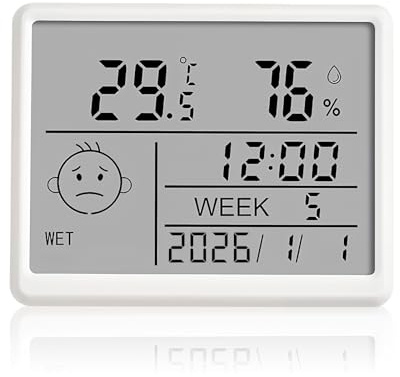 Colexy Sveglia Digitale, Piccolo Display LCD con Data, Giorno della Settimana, Temperatura e Umidità, 12/24 H & ℃/℉, Magnetica, Orologio da Tavolo a Batterie per Casa Ufficio Scuola Viaggio