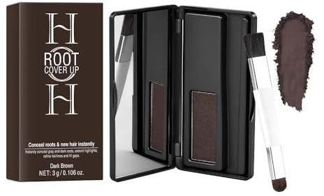 Root Cover Up Powder per attaccatura dei capelli e sopracciglia, pennello a doppia estremità con specchio integrato, correttore temporaneo rapido per radici dei capelli (#2 marrone scuro)
