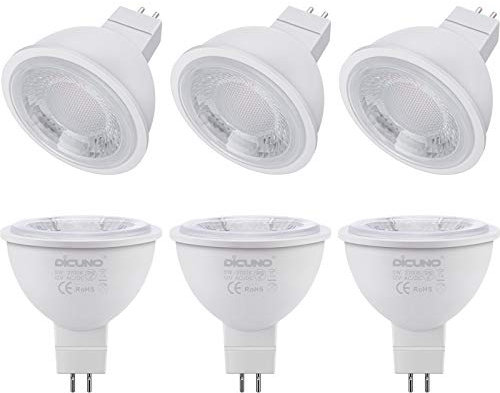 DiCUNO Lampadina LED MR16 GU5.3 5W, Non dimmerabile, Lampadine LED spot, Equivalente alogeno 50W, 380LM, Bianco caldo 2700K, AC/DC 12V, angolo del fascio di 60 °, 6 Pezzi