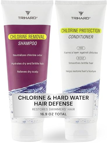 Combo de Champú y Acondicionador TRIHARD Swim | Remoción de Cloro para Nadadores, Niños y Adultos - Protección Pre Nado para el Cabello y Reparación Post Nado - Seguro para Cabello Teñido