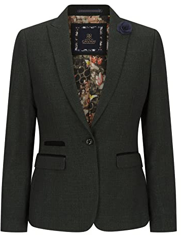 TruClothing.com Blazer en Tweed Vert à Carreaux pour Femme Laine mélangée Style Hunting Vintage années 20 rétro