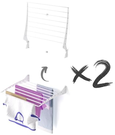 Foxydry Fold Wäscheständer für die Wand, vertikaler Wäscheständer für den Innen- und Außenbereich aus Aluminium und Stahl (2X 60 cm, Weiß (White))