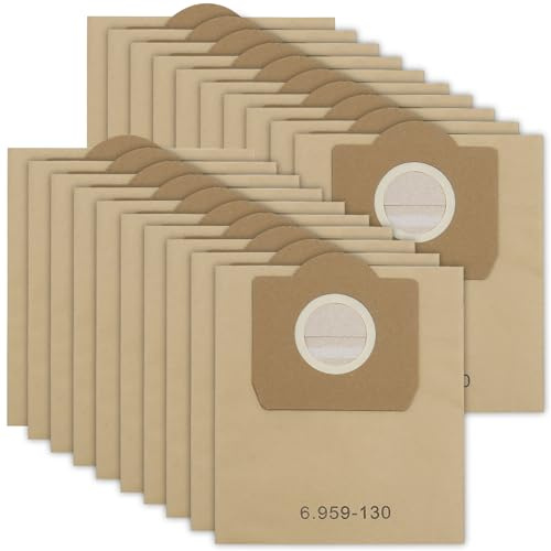 Fishoney 20 bolsas de papel WD3 para aspiradoras Kärcher 6.959-130.0, bolsas de filtro de papel para WD3 1629 MV3 A2201/2204/2504/2554/2251/2604