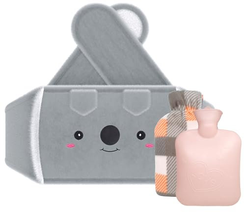 Hot Water Bottle Rubber Warm Water Bottle Belt with Soft Plush Hand Waist Warmer Cover Hot Water Bag for Pain Relief for Neck Back Shoulder Legs (Pink)