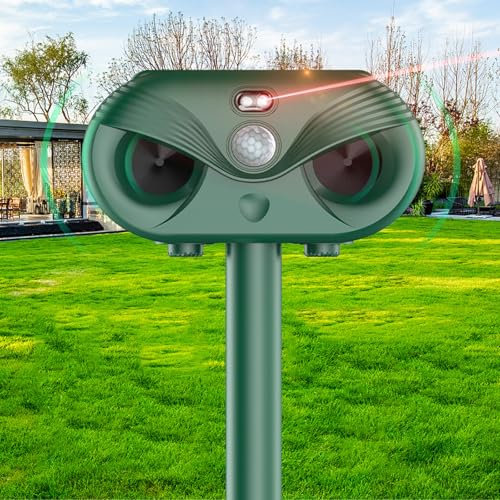 Baoduu 2024 Upgrade Katzenschreck Ultraschall, Solar Tierabwehr Katzenabwehr, Wasserdicht Katzenschreck 13~45kHz für ca. 500m² Garten, mit Blitzlicht Wirksam gegen Katzen, Hunde, Vögel, Ratten, Marde