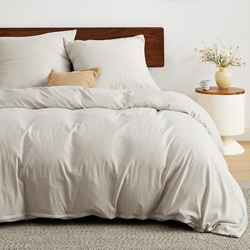 BEDSURE Bettwäsche 200x220 3teilig Bettbezug - Weich Baumwollähnlich Bettwäsche-Set 200 x 220 cm und 2 Kissenbezüge 80x80 cm, ÖKO-TEX Vorgewaschene Deckenbezug Bedding, Natur mit Reißverschluss