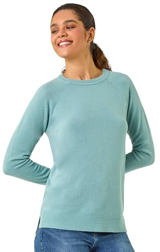 Roman Soft Jumper for Women UK Ladies Winter Autumn Sweater Knit Knitwear Round Crew Neck Top Plain Lightweight Comfy Long Sleeve Split Hem Everyday Daywear - Steel Blue - Size 18