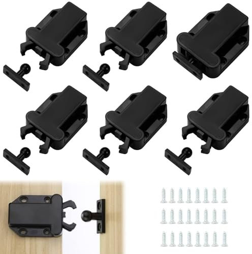 6 Pestillos a Presión con Tornillos, Push to Open Sólido Pestillo, Pestillo de Liberación Táctil, Gabinete Empuje la Puerta Pestillos Negro Pestillo Táctil Puerta para Armario de Cocina Muebles Cajón