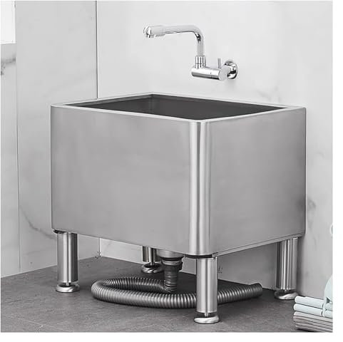 KUOYTT Évier de Sol en Acier Inoxydable pour serpillière, évier de buanderie, évier de Service, pour Cuisine, Restaurant, Garage (avec Robinet)