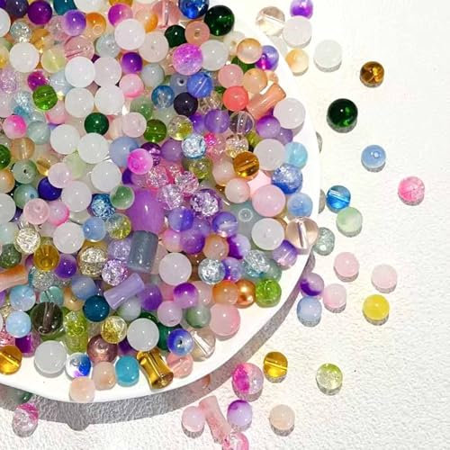 DAHI 500 Pièces Perles en Verre Colorées pour Bracelet, Perles Rondes en Verre Mélange, Kit pour la Fabrication de Bracelets, Colliers, Bijoux