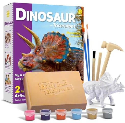EGGBOX Kit de fouille de Squelette de Dinosaure pour Enfants, Set 2-en-1 de fouille et de Peinture de Tricératops, Jouet de Dinosaure pour Enfants, expériences de paléontologie et de fossiles