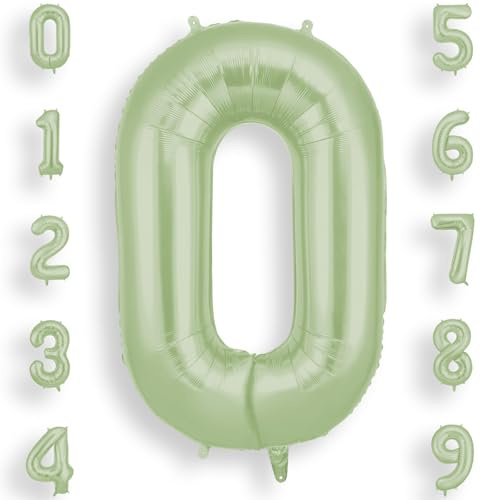 AOOSU Olive Green Helium Balloons, 40 Inches Number Balloons 0, Foil Birthday Balloon for Birthday Anniversary Wedding Party Decorations Celebration Supplies for Girls Women Men Boys