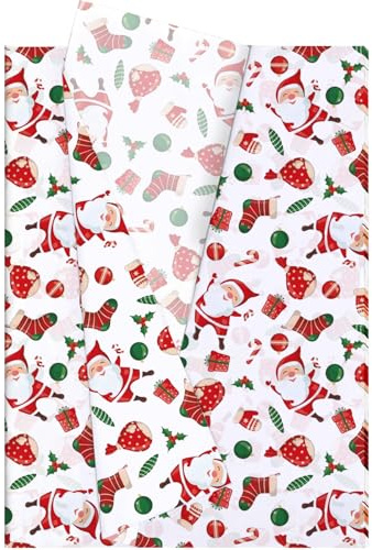 Hjvvr Christmas Santa Tissue Paper,20sheets Xmas Red Wrapping Paper,20x14inch Printed Patterned Tissue Paper