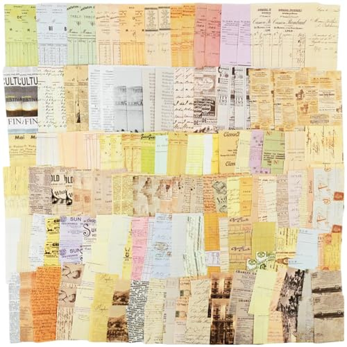 200 Sheets Vintage Scrapbook Paper Kit, Multiple Sizes Junk Journal Supplies for Scrapbooking, Card Making, DIY Collage Art, Gift Wrapping (Style D)