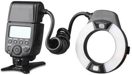 Compatibile con fotocamere DSLR Canon EOS, flash macro anulare con LED AF Assist e funzione E-TTL Speedlite