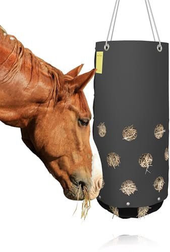 HeuToy - (Bausatz Futtersack, Heutasche, Heunetz, Staub- und Fressbremse, gesundes Füttern, Tonne für Heu in Schwarz
