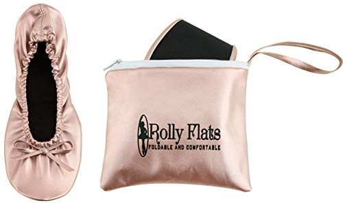 Women's Foldable Ballet Flats – Portable Flat Shoes for Travel and Wedding that Fit in Your Purse (M, Rose Gold)