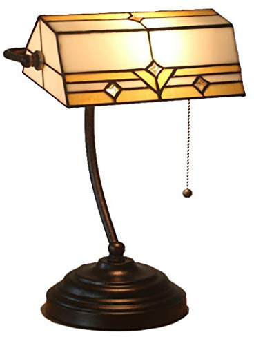 Banqueros Lámpara de mesa Tiffany Estilo Lámpara del vidrio manchado Al lado de la lámpara de escritorio con pantalla de vidrio caliente amarillo y zinc Base de la antigüedad por la sala de estar,C