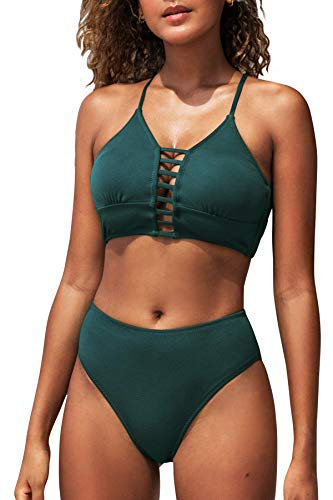CUPSHE Damen Bikini Set mit Zierriemen Cut-Out Bademode Zweiteiliger Badeanzug Grün M