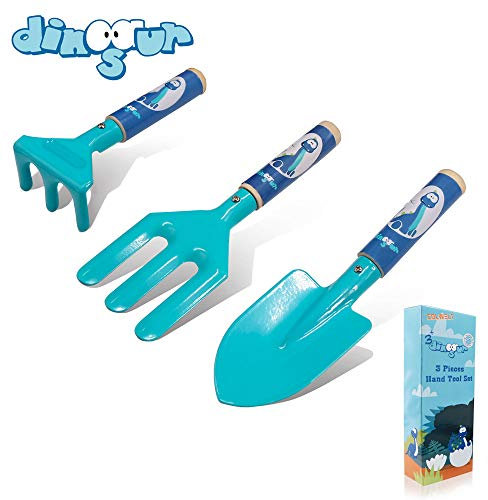 Colwelt Kinder-Gartengeräte, 3-teiliges Kinder-Garten-Set mit robustem Metallkopf und stabilem Holzgriff, Gartengeräte für Kinder für Sand oder Gartenarbeit
