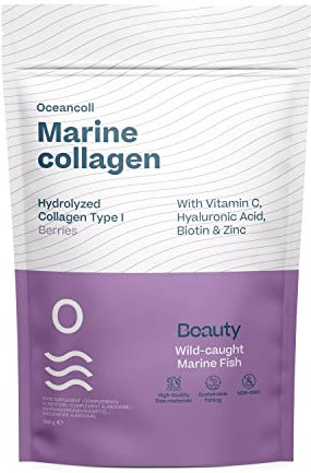 Reines Meereskollagenpulver mit Hyaluronsäure, Vitamin C, Biotin, Zink | Kollagen Hydrolysat-Peptide | Aminosäuren für Haut, Haare, Nägel, Sehnen, Bänder | Waldfruchtgeschmack, 348g | 60 Dosen