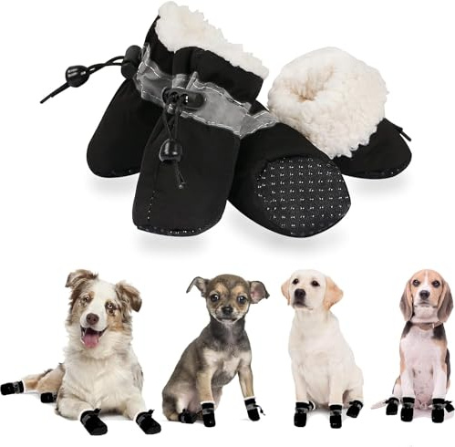 Yaodhaod Hundskor, hundstövlar, tass-skydd med vinter varm, bekväm och mjuk sula, halksäkra hundgympaskor med reflexband för liten hund