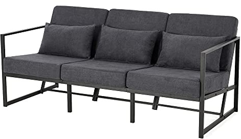 Mingone Sofa 3 Sitzer, Kleines Sofa, Küchensofa, Mehrsitzsofa, Sitzgruppe mit Metallgestell Leinenbezug, Retro-Stuhl, Couch für Wohnzimmer Küche(Grau, 168 x 72 x 72 cm)