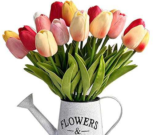 Lot de 24 tulipes artificielles multicolores en latex au toucher réaliste pour bouquets de mariage, fête prénatale, décoration d'intérieur