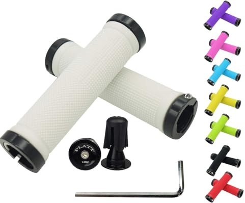 PLATT Bicycle Handle Bar Grips Colorful Rubber Mushroom Grips for BMX/MTB Bikes (2 Pairs) (White+end caps)