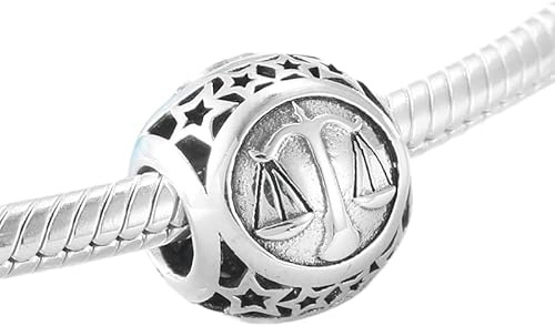 Charm del Zodíaco Libra horóscopo signo zodiacal de plata 925 - Les Folies para Pandora, Plata de ley, Circonita cúbica