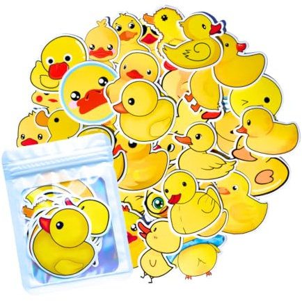 HNTR Calcomanías de pato de goma amarilla, 50 bonitas calcomanías de vinilo impermeables, divertidos regalos de pato para niños, diarios, portátiles, botellas y álbumes de recortes
